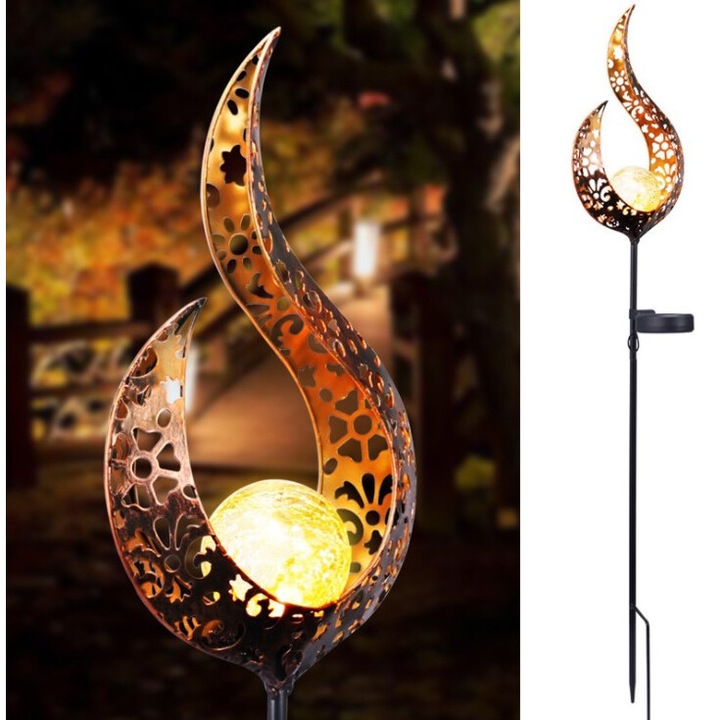 Set Lampi Solare Cozevdnt, Design Luna Crackle, Metal, Alb Cald si Multicolor, Rezistente la Intemperii