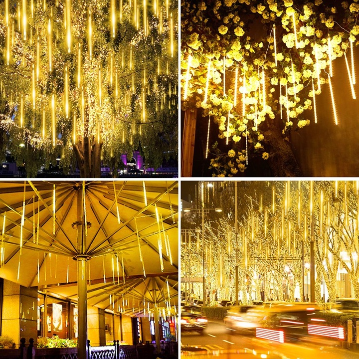 Lumini solare tip ploaie de meteori KkvoGmle, 30cm, 8 tuburi, 144 LED-uri, rezistente la intemperii