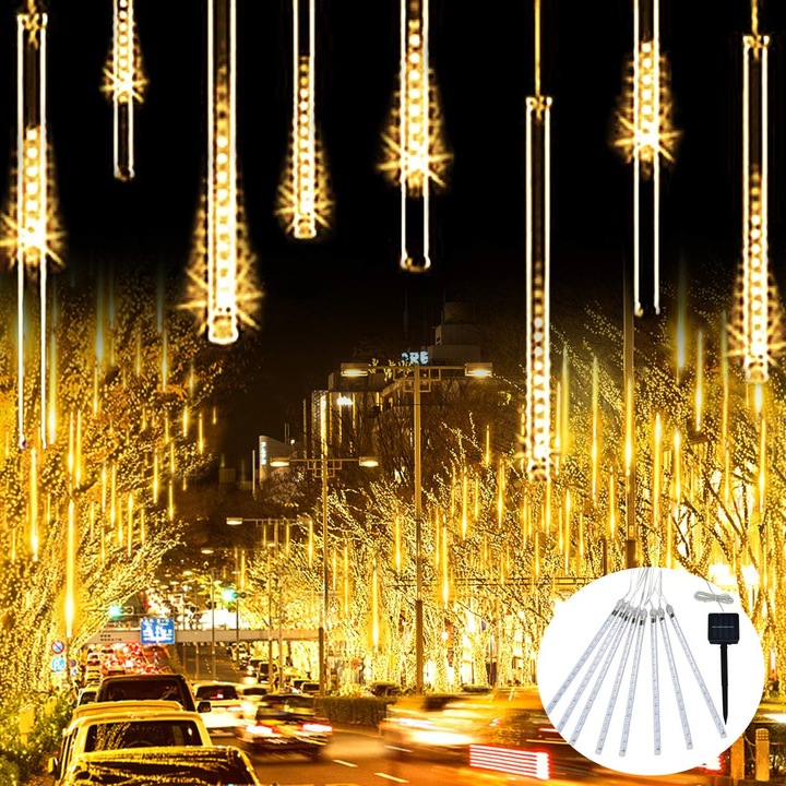 Lumini solare tip ploaie de meteori KkvoGmle, 30cm, 8 tuburi, 144 LED-uri, rezistente la intemperii