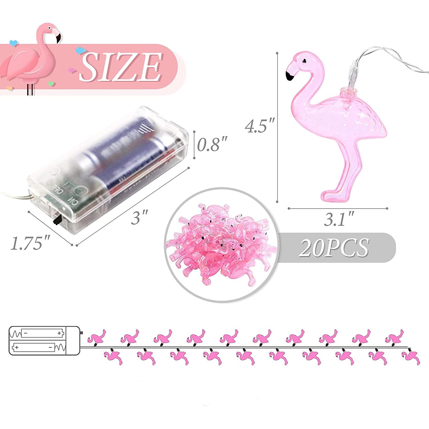 flamingo♡ Ghirlanda luminoasa Cozevdnt, flamingo roz, 20 LED-uri, 2