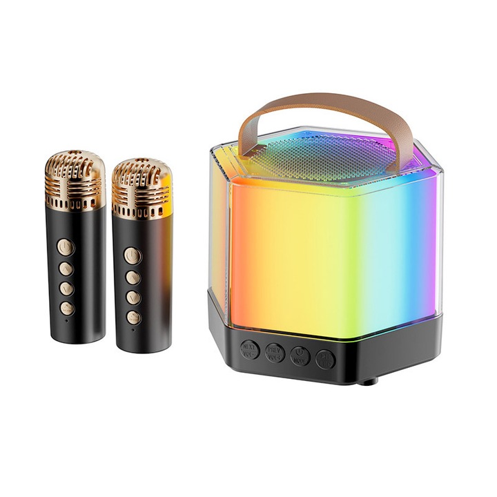 Комплект от 2 караоке микрофона за деца и възрастни с преносим високоговорител, XGETOP® Wireless, 4 гласови ефекта, за партита, MP3 Player, MicroSD карта, Bluetooth 5.0