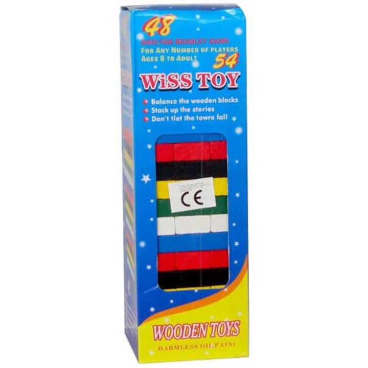 Set de constructie, Joc de indemanare, 48 piese, lemn, multicolor, 23.5x7.5x7.5cm