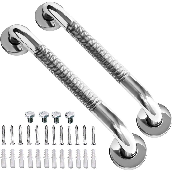 Set 2 Manere de sprijin baie, AMRINUGL, Inox, 2.5 x 33.3 cm, Argintiu