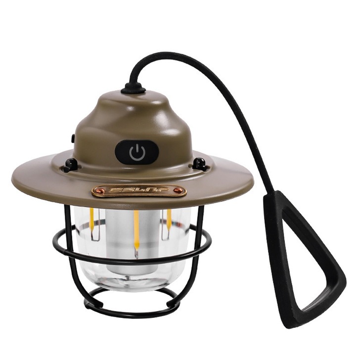 LED лампа за къмпинг, QttvbTna, акумулаторна, преносима, кафяво/черно