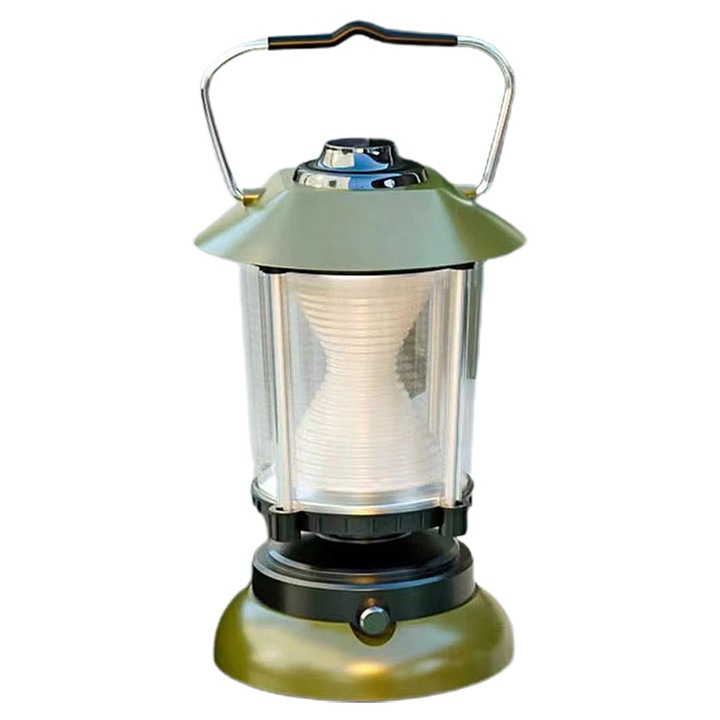 LED къмпинг лампа, QttvbTna, регулируема, USB акумулаторна, преносима, водоустойчива, зелена