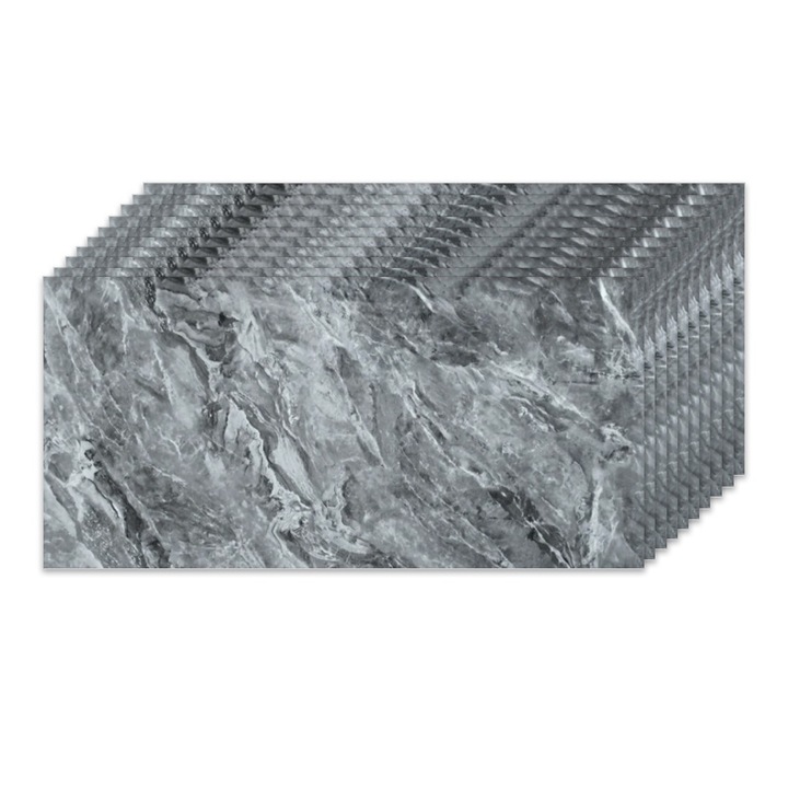 Set 10x Panouri decorative Selling Depot ®, autoadezive, imitatie marmura, grosime 2mm, dimensiuni 30x60cm, suprafata acoperita 1.8mp, Marmura Gri Inchis