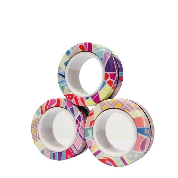 3 db mágneses Fidget gyűrű készlet, többszínű, műanyag, 3x3x1,4 cm, 14 év felett