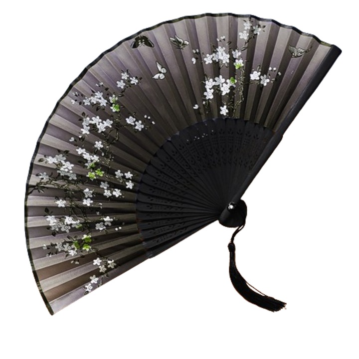 Ветрило Serene Sense, бамбукови влакна, ръчно полиран, преносим, китайски стил, черен, 21 см