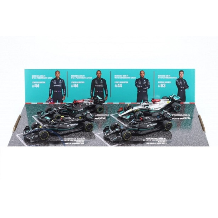 Set 4 machete Formula 1 Mercedes Hamilton/Russell - 1/43 Bburago