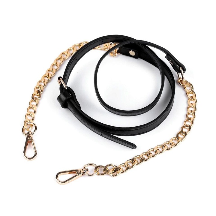 Curea cu carabine pentru geanta de mana, lungime 115-130 cm - negru - auriu