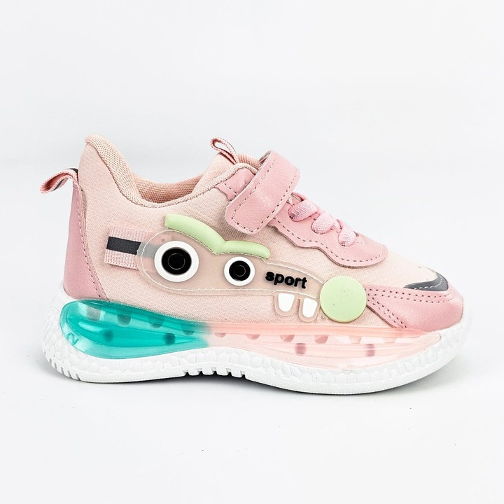 Pantofi sport usori cu luminite LED pentru copii, ERAKIDS, piele ecologica, inchidere velcro, Roz