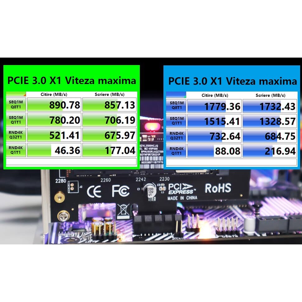 Adaptor M.2 NVME SSD la PCIe 3.0 x4, Redkid®, Pentru unitati SSD 2280 ...