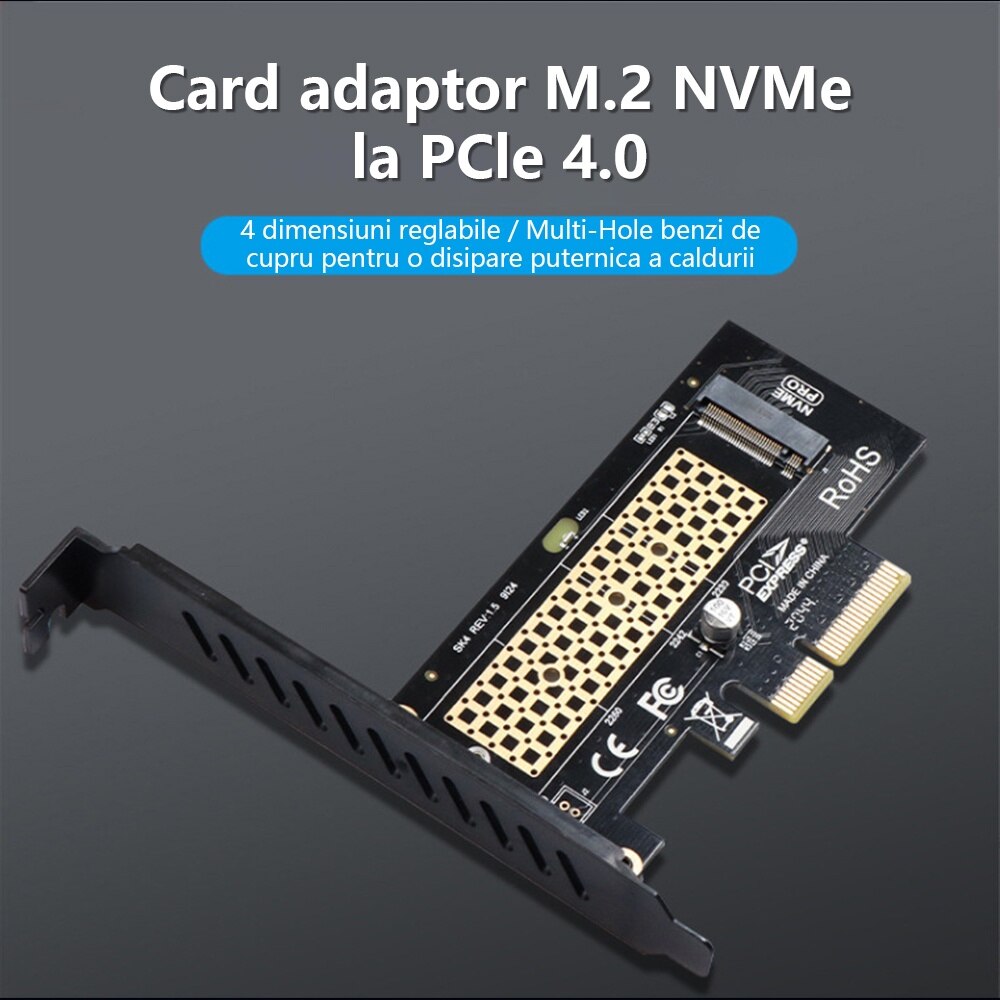 Unitati Ssd Adaptor M.2 NVME SSD la PCIe 3.0 x4, Redkid®, Pentru unitati SSD 2280 ...