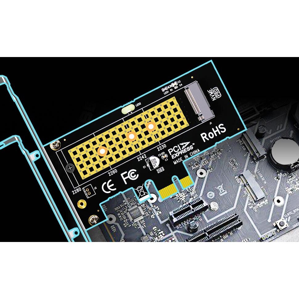 Unitati Ssd Adaptor M.2 NVME SSD la PCIe 3.0 x4, Redkid®, Pentru unitati SSD 2280 ...