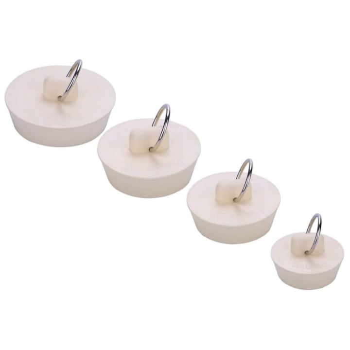 Set 4 dopuri pentru cada, silicon, universal, 2.5cm/ 3.2cm/ 3.8cm / 4.5cm, enkourakoko®, Alb