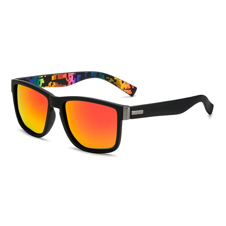 Ochelari de soare pentru barbati, model cool masculin, tematica fashion summer, marime universala, portocalii cu multicolor, EFAYN