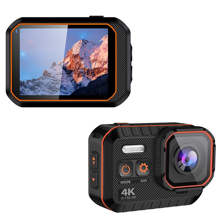 Akciókamera iSEN Action Camera 002, fekete, 4K, UltraHD, HD 2.0", 170°-os filmezés, Wi-Fi, SOS fény, Autó mód, Mozgásérzékelés, 1050 mAh