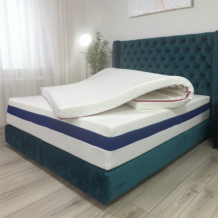 Topper saltea Sleep Evolution Sensice, H8 4cm spuma poliuretanica+ 4 cm memory, 90x190 cm, husa detasabila lavabila, material cu efect de racire si antialunecare