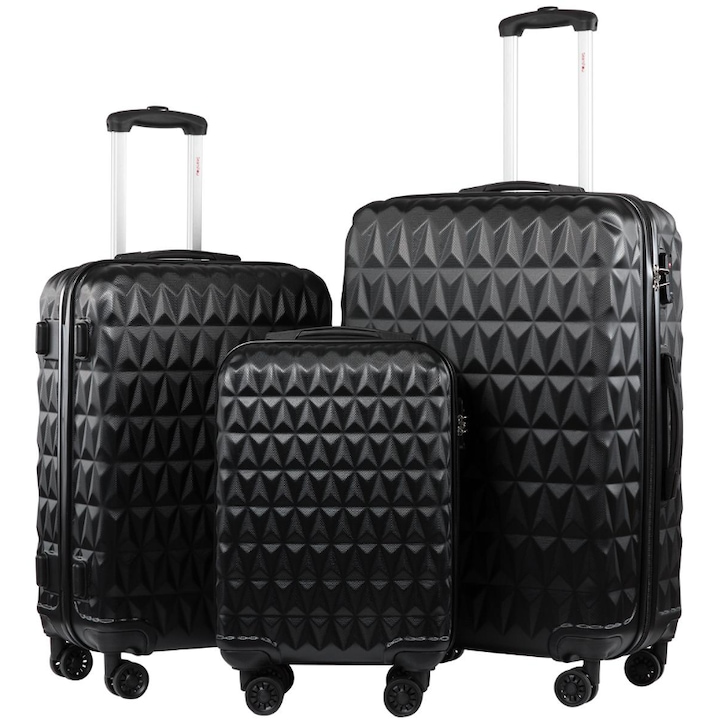 Set 3 trolere cabina, JRH, 20/24/28inch, cifru, 4 roti 360 grade, maner telescopic, negru
