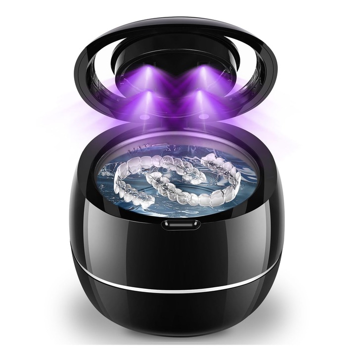 Ултразвукова почистваща машина, функция UV светлина, многофункционална, 42000 Hz, стерилизация и дезинфекция, почистващ препарат за протези, OUYLAF (черен)