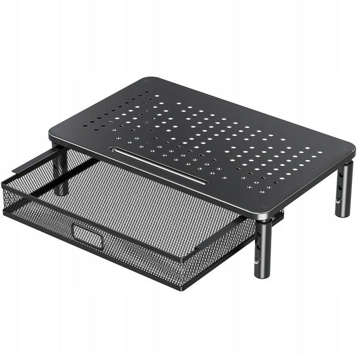 Stand cu sertar pentru monitor, Multimode, Reglabil, Perforat pentru ventilatie, 37x23.5cm, Negru