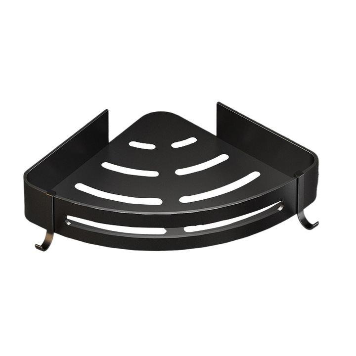 Suport de baie cu 2 carlige, negru, rezistent la rugina, fara gaurire, set de 2 bucati