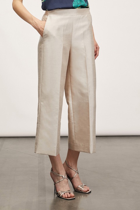 Motivi, Pantaloni capri cu croiala dreapta si talie inalta, Maro