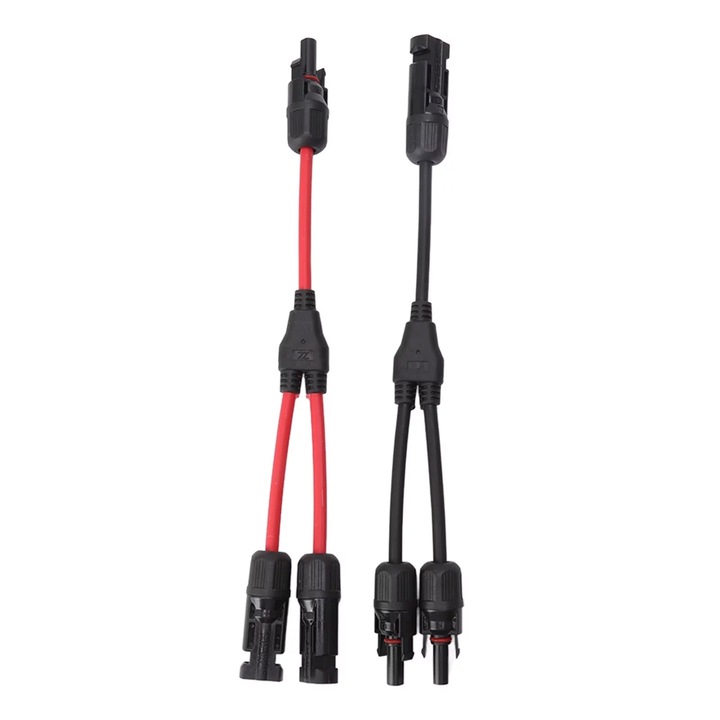 Kit conector splitter pentru cabluri solare, Hggzeg, In pereche MMF+FFM pentru conectare solara fotovoltaica, Tip Y, Conector MC4, IP67, Rrezistenta excelenta la imbatranire si rezistent UV, Usor de instalat, PPO, Negru/Rosu