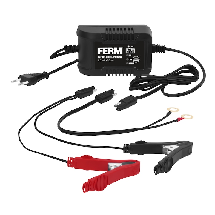 Autó es motorkerékpárhoz akkumulátor töltő, FERM, BCM1024, 6V/12V, 2A