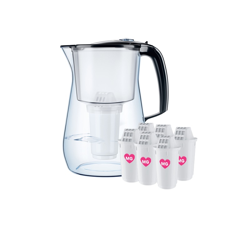 Cana filtranta, Aquaphor, 4.2 l, 6 filtre A5Mg, Negru/Transparent