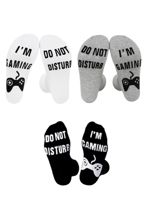 Set 3 perechi de sosete barbati, stil sosete echipaj, cu imprimeu „Do Not Disturb, I’m Gaming”, marime 38-45, multicolor