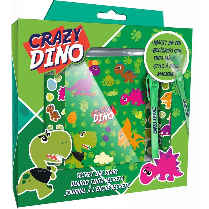 Jurnal secret Crazy Dino cu pix 23.5x22x5 cm Verde
