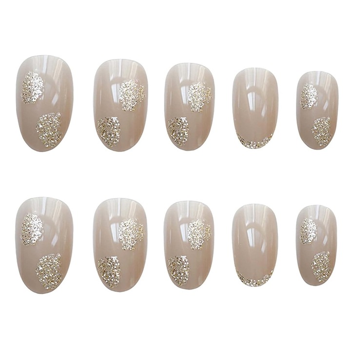 Set 24 Unghii False, Presa Aplicare, Reutilizabile, Multicolor, Lungime Medie