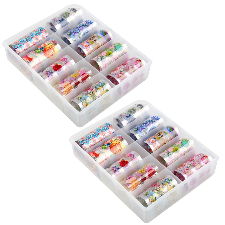 Set 2 cutii role Folii Transfer Unghii Cozevdnt, Multicolor, Lucios