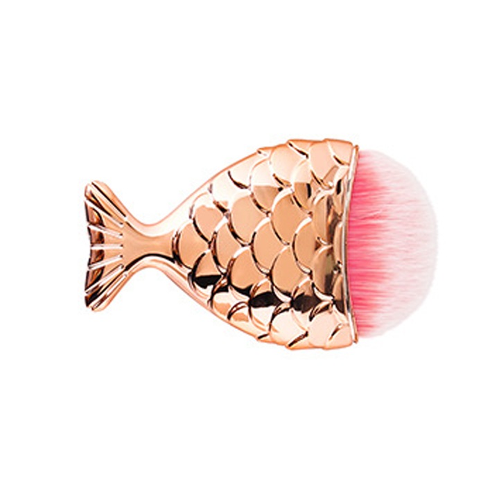Pensula pentru fond de ten, model coada de peste, auriu/roz