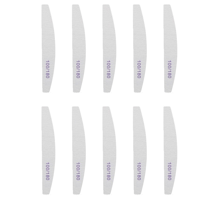 Set 10 pile de unghii, dublu fatetate, rezistente la apa, forma dreptunghiulara mare, Gri, 172.8x27.67mm