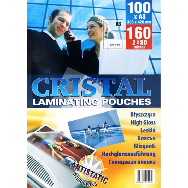 Set 100 folii laminare A3, Cristal, lucioase