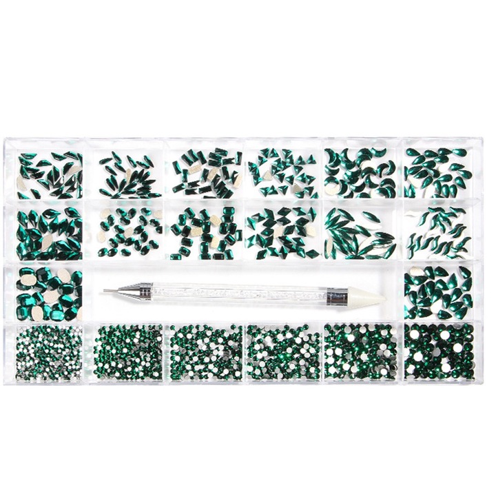 Set Pietre Stralucitoare pentru Nail Art, sticla, multicolor, cadou fete si femei