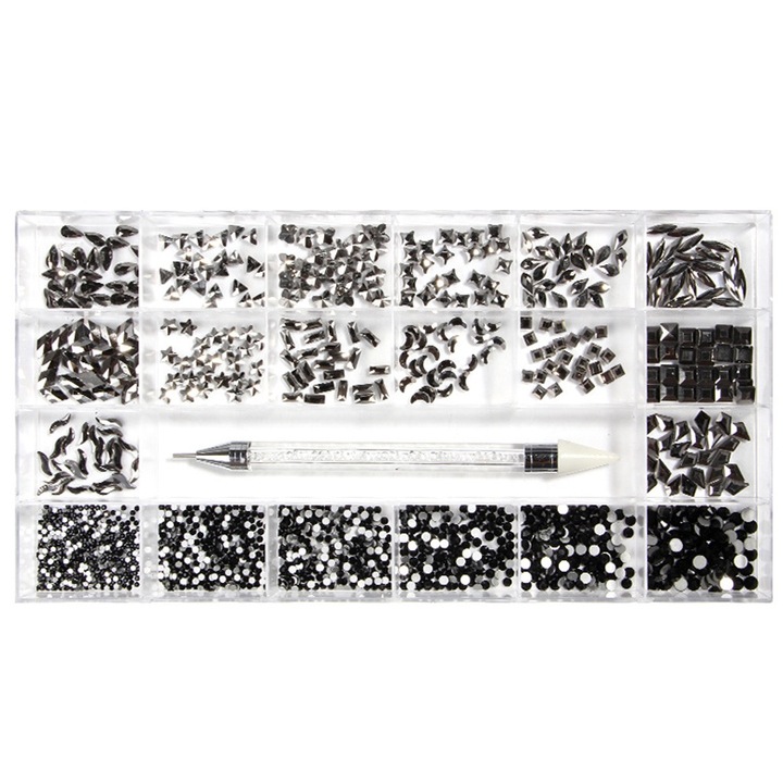 Set Pietre Stralucitoare pentru Unghii, Stil 6, Multicolor, Cadou pentru Femei