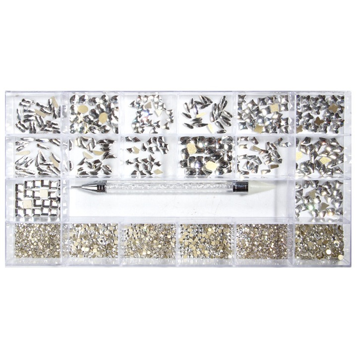 Set Pietre Stralucitoare pentru Nail Art, sticla, multicolor, cadou fete si femei