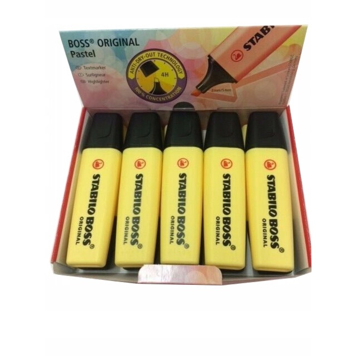 Set 10 markere pastel AMOS BOSS, 2 grosimi linie, galben