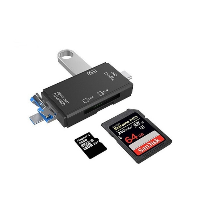 Мултифункционален хъб DOLANO, 6-в-1, OTG, USB3.0, черен
