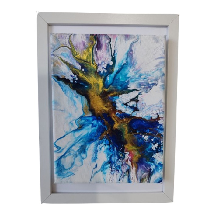 Tablou abstract pictat manual in acril pe panza " Waves" 18x24cm, rama 23x32cm