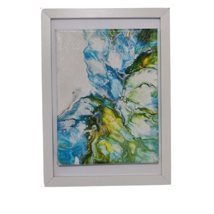 Tablou abstract pictat manual in acril pe panza " Nature " 18x24cm, rama 23x32cm