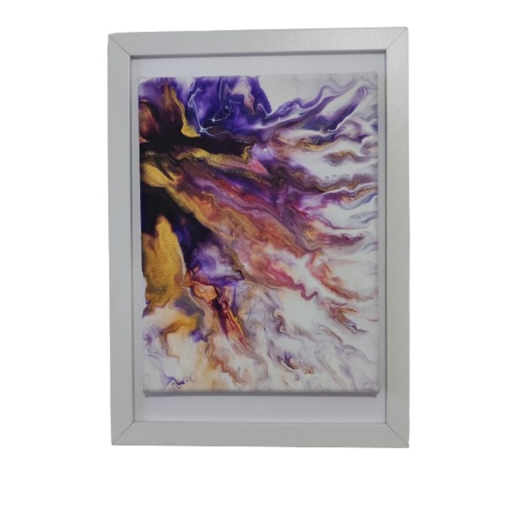 Tablou abstract pictat manual in acril pe panza "Strings attached" 18x24cm, rama 23x32cm