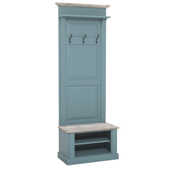 Nyitott terű fogas, színe kék P008, platt és korona színe szürke P067, dupla színű, 100% tömör fa, 80x41x210 cm