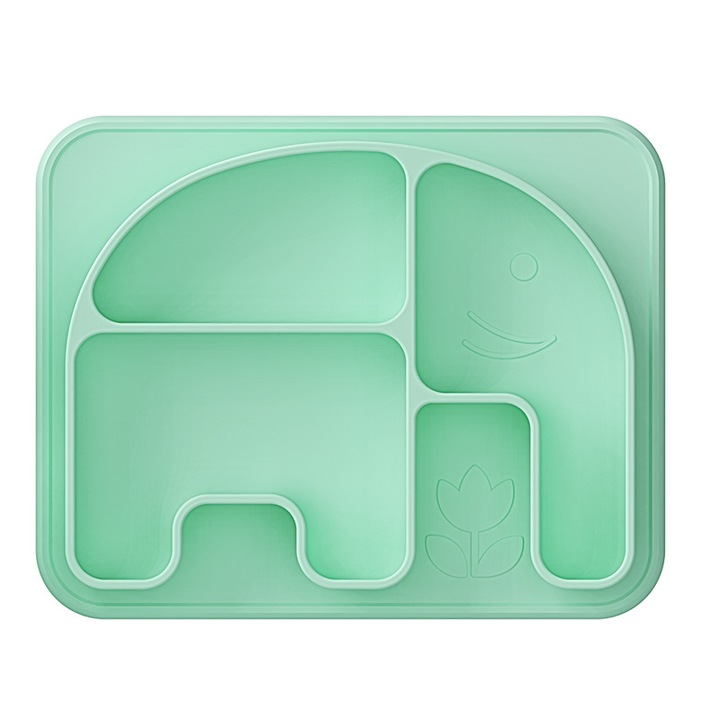 Szilikon tányér babáknak tapadókoronggal, Jormftte, csúszásmentes, állat alakú, zöld