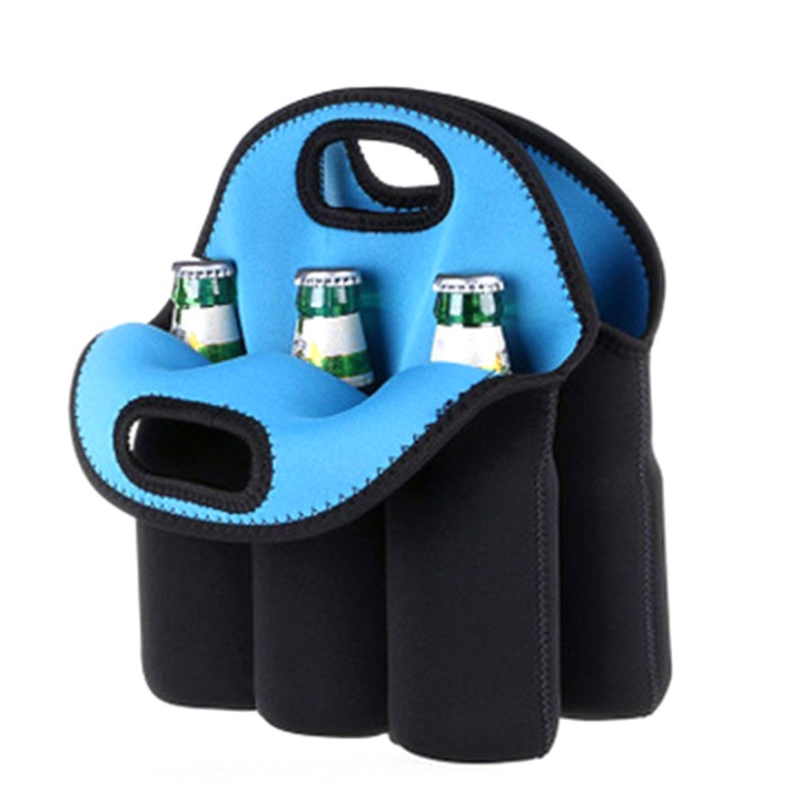 Set de transport pentru sticle de bere, 6 sticle, portabil, albastru/negru