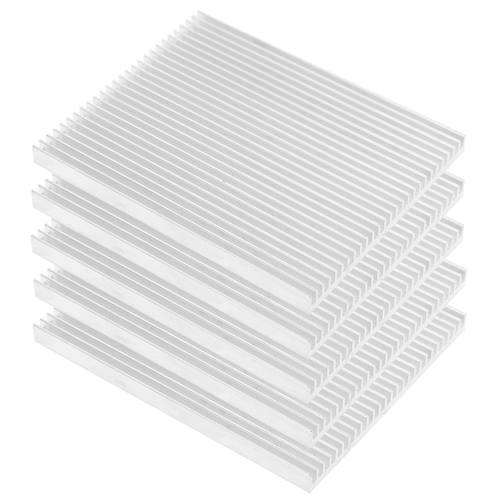 Set 5 bucati radiator CPU, ultra subtire, aluminiu, 100 x 80 x 7 mm