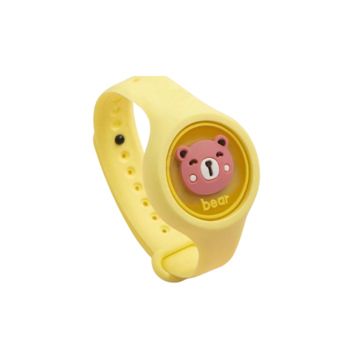 Bratara Impotriva Tantarilor si Insectelor, pentru Copii, cu luminare LED si Bratara Ajustabila, pe Baza de Ulei Esential Natural, Model Urs Galben, ORIGINAL DEALS
